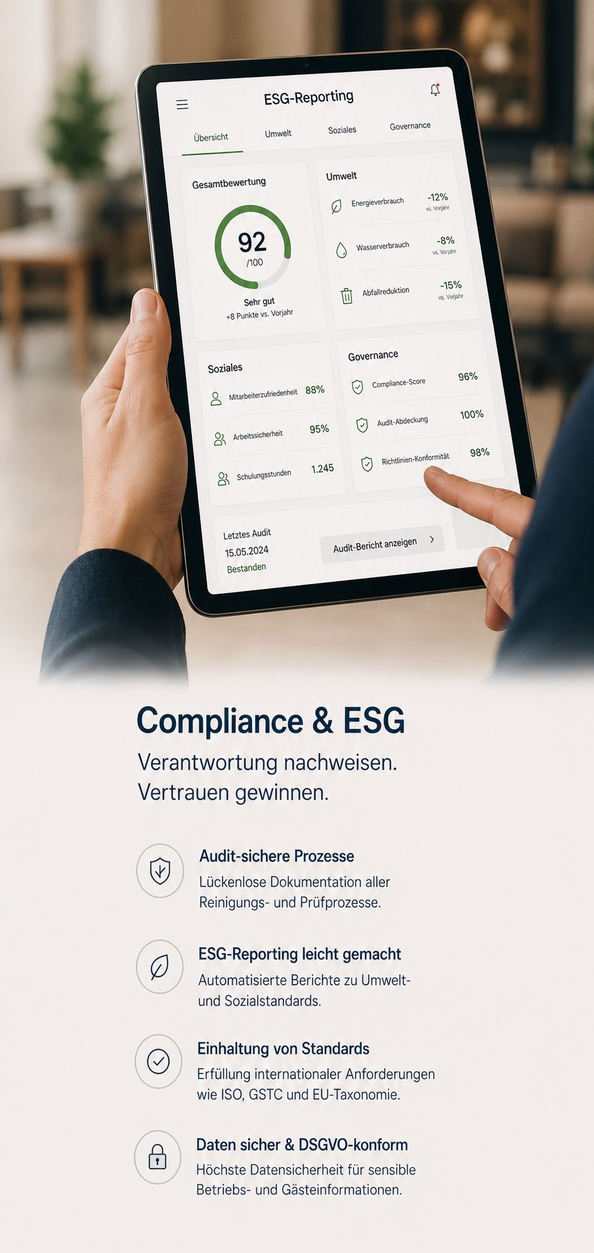 ESG Reporting Dashboard auf Tablet